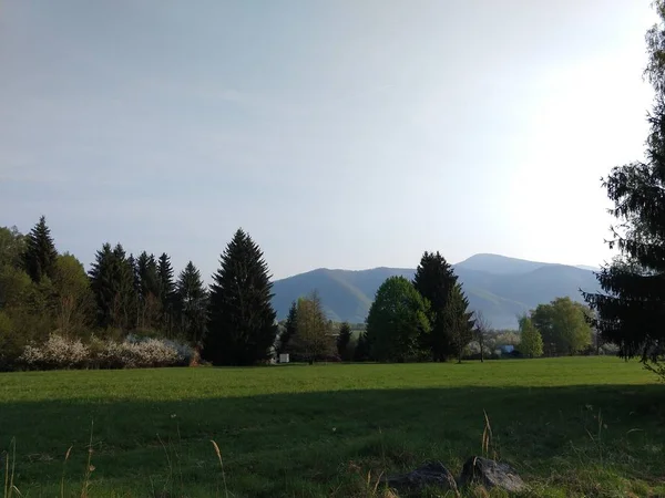 Východ Slunce Západ Slunce Nad Kopci Městem Slovensko — Stock fotografie