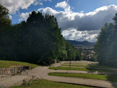 Güneşli bir günde yeşil park