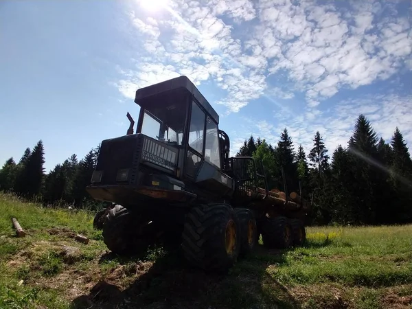 Tracteur Transporte Des Arbres Bois — Photo