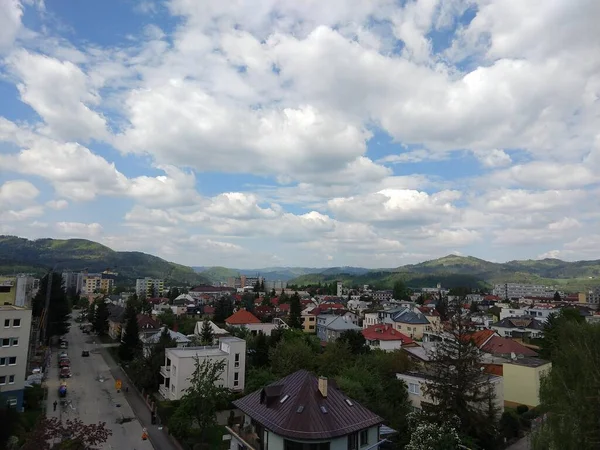 Vista Ciudad Con Árboles Verdes Cielo Azul — Foto de Stock