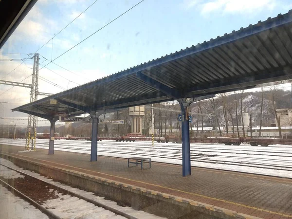 Estación Tren Vacía Ciudad Invierno — Foto de Stock