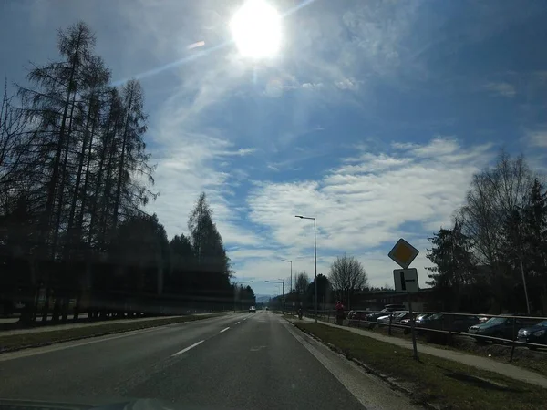 Morgensonnenaufgang Auf Der Straße Slowakei — Stockfoto