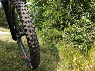 Arka planda güzel orman ve bisiklet