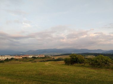 Yaz manzarası ve arka planda dağlar