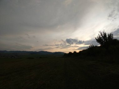 Yaz manzarası ve arka planda gün batımı