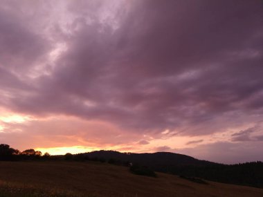 Yaz manzarası ve arka planda gün batımı
