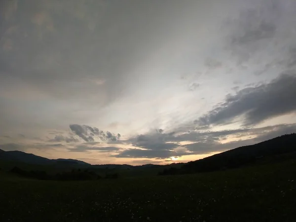 Letní Krajina Západ Slunce Pozadí — Stock fotografie