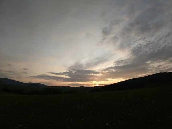 Letní Krajina Západ Slunce Pozadí — Stock fotografie