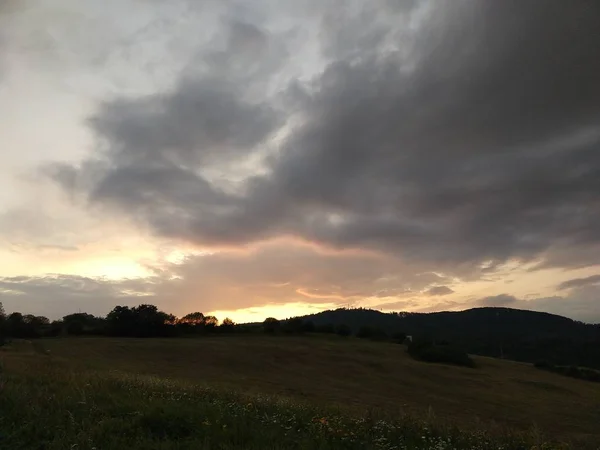 Yaz Manzarası Arka Planda Gün Batımı — Stok fotoğraf