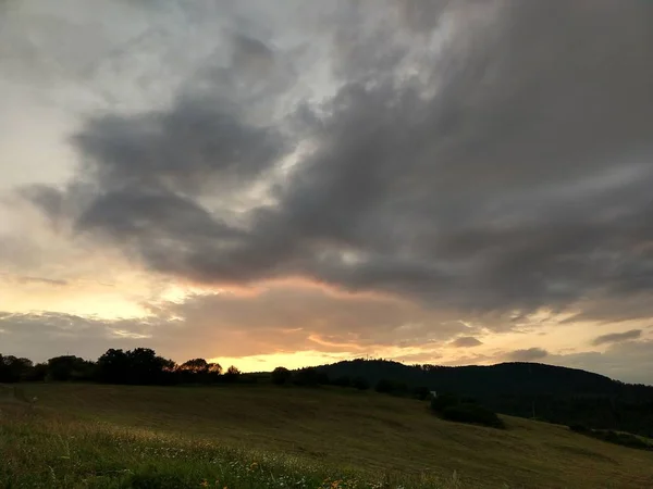 Letní Krajina Západ Slunce Pozadí — Stock fotografie