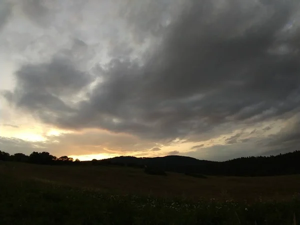 Letní Krajina Západ Slunce Pozadí — Stock fotografie