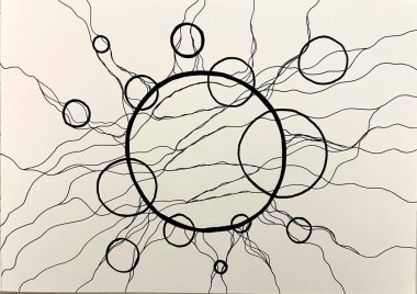 Neurographic style concept abstract traditional art illustration, circle, lines, markers and pencils