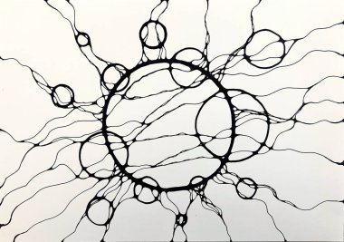 Neurographic style concept abstract traditional art illustration, circle, lines, markers and pencils
