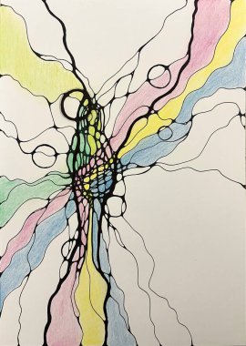 Neurographic style concept abstract traditional art illustration, circle, lines, markers and pencils
