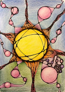 Neurographic style concept abstract traditional art illustration, circle, lines, markers and pencils