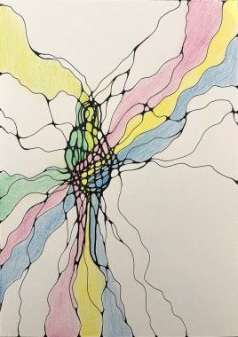 Neurographic style concept abstract traditional art illustration, circle, lines, markers and pencils