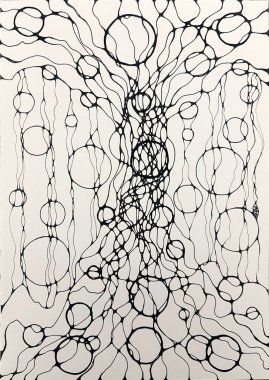 Neurographic style concept abstract traditional art illustration, circle, lines, markers and pencils