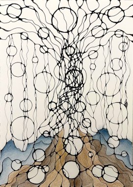 Neurographic style concept abstract traditional art illustration, circle, lines, markers and pencils