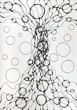 Neurographic style concept abstract traditional art illustration, circle, lines, markers and pencils