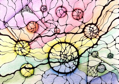 Neurographic style concept abstract traditional art illustration, circle, lines, markers and pencils