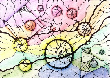 Neurographic style concept abstract traditional art illustration, circle, lines, markers and pencils
