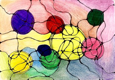 Neurographic style concept abstract traditional art illustration, circle, lines, markers and pencils