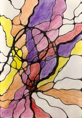 Neurographic style concept abstract traditional art illustration, circle, lines, markers and pencils
