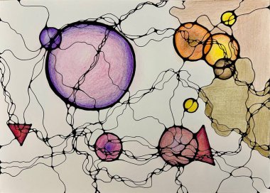Neurographic style concept abstract traditional art illustration, circle, lines, markers and pencils