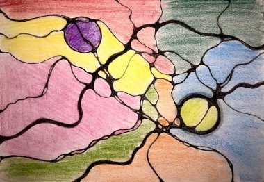 Neurographic style concept abstract traditional art illustration, circle, lines, markers and pencils
