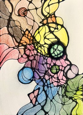Neurographic style concept abstract traditional art illustration, circle, lines, markers and pencils