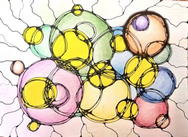 Neurographic style concept abstract traditional art illustration, circle, lines, markers and pencils