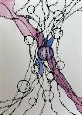 Neurographic style concept abstract traditional art illustration, circle, lines, markers and pencils