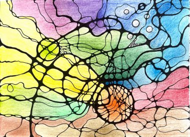 Neurographic style concept abstract traditional art illustration, circle, lines, markers and pencils