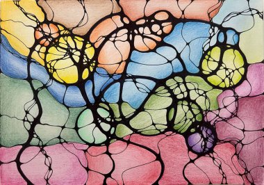 Neurographic style concept abstract traditional art illustration, circle, lines, markers and pencils