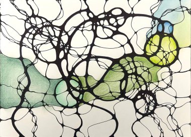 Neurographic style concept abstract traditional art illustration, circle, lines, markers and pencils