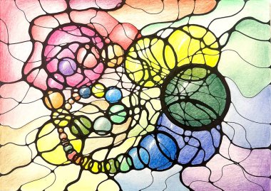 Neurographic style concept abstract traditional art illustration, circle, lines, markers and pencils