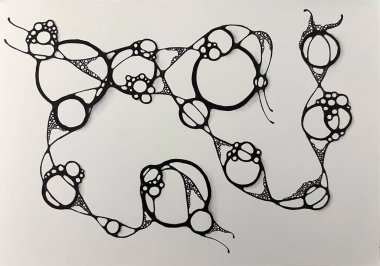 Neurographic style concept abstract traditional art illustration, circle, lines, markers and pencils