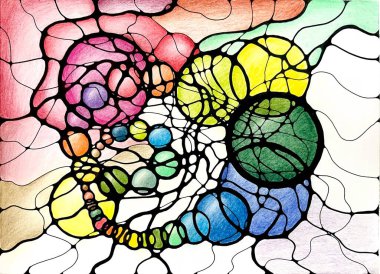 Neurographic style concept abstract traditional art illustration, circle, lines, markers and pencils