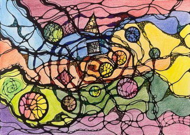 Neurographic style concept abstract traditional art illustration, circle, lines, markers and pencils