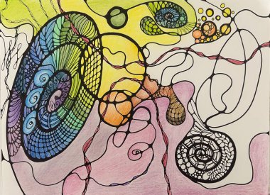 Neurographic style concept abstract traditional art illustration, circle, lines, markers and pencils