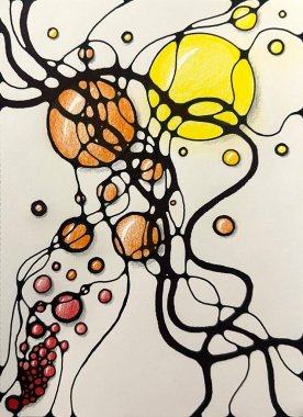 Neurographic style concept abstract traditional art illustration, circle, lines, markers and pencils