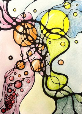 Neurographic style concept abstract traditional art illustration, circle, lines, markers and pencils