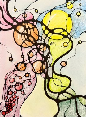 Neurographic style concept abstract traditional art illustration, circle, lines, markers and pencils