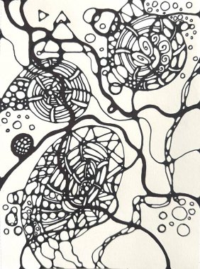 Neurographic style concept abstract traditional art illustration, circle, lines, markers and pencils