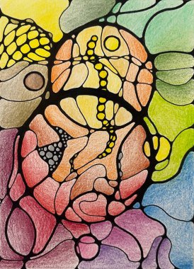 Neurographic style concept abstract traditional art illustration, circle, lines, markers and pencils