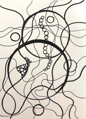 Neurographic style concept abstract traditional art illustration, circle, lines, markers and pencils