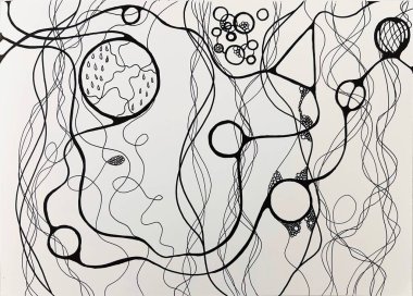 Neurographic style concept abstract traditional art illustration, circle, lines, markers and pencils