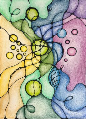 Neurographic style concept abstract traditional art illustration, circle, lines, markers and pencils