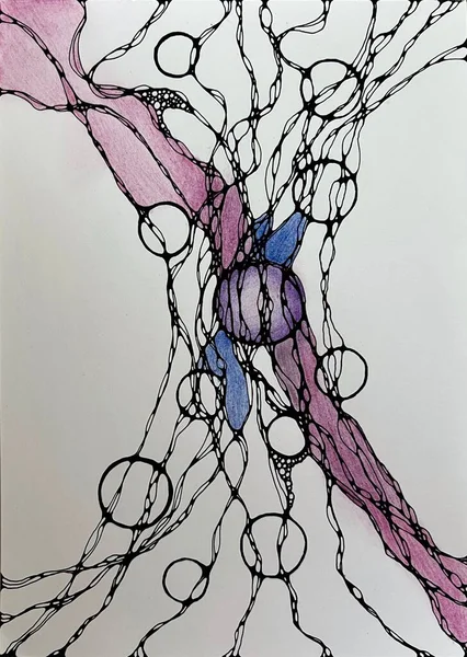 Neurographic style concept abstract traditional art illustration, circle, lines, markers and pencils