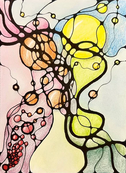 Neurographic style concept abstract traditional art illustration, circle, lines, markers and pencils